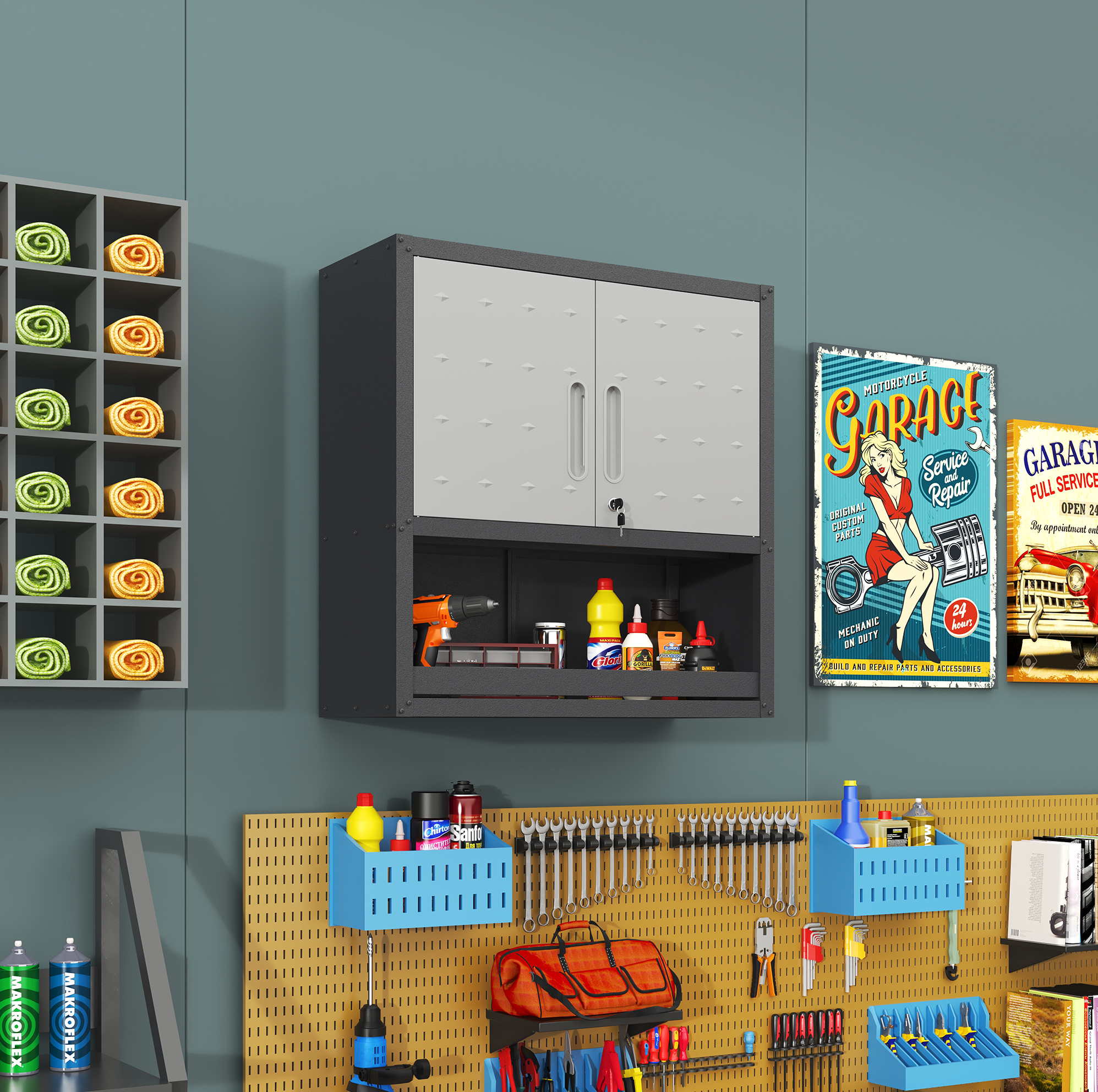 Wand-metallschrank 75 X 77 X 30 Cm, Abschließbar, Grau Okmyhome