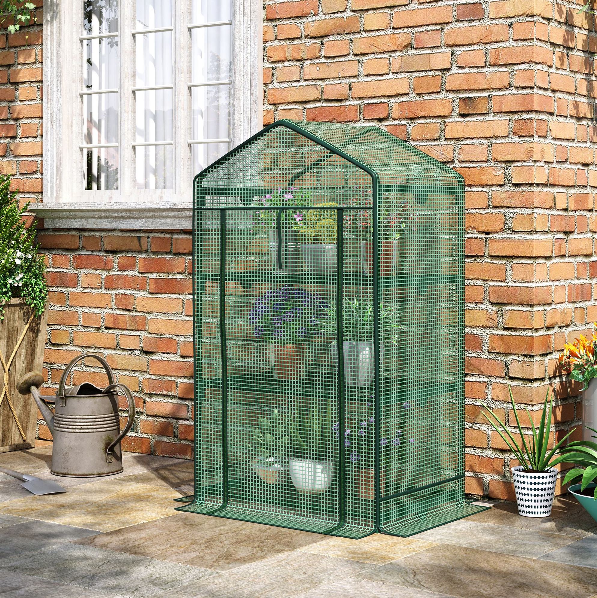 Mini-gewächshaus 69 X 49 X 125 Cm Mit 3 Ablagen, Rolltür, Grün Okmyhome