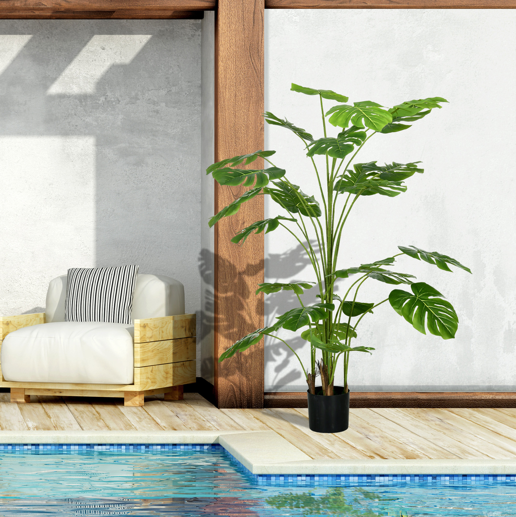 Künstliche Monstera Deliciosa Pflanze 180 Cm, 24 Zweige, Kunststoff, Grün Okmyhome