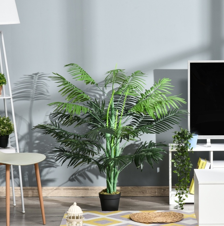 Künstliche Palme 125 Cm Aus Kunststoff, 18 Blätter, Im Topf, Grün Okmyhome