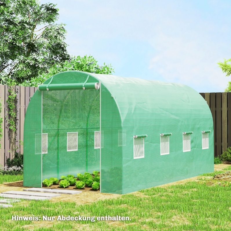 Gewächshausfolie 4 X 2 M Wasserdicht Mit Tür Und 8 Fenstern, Pe Grün Okmyhome