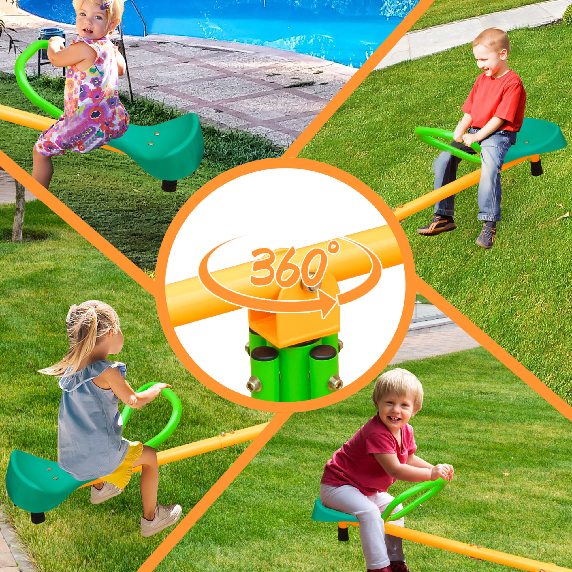 Doppelte Wippe Für Kinder 180,34 Cm, Rutschfest, Grün Und Gelb Okmyhome