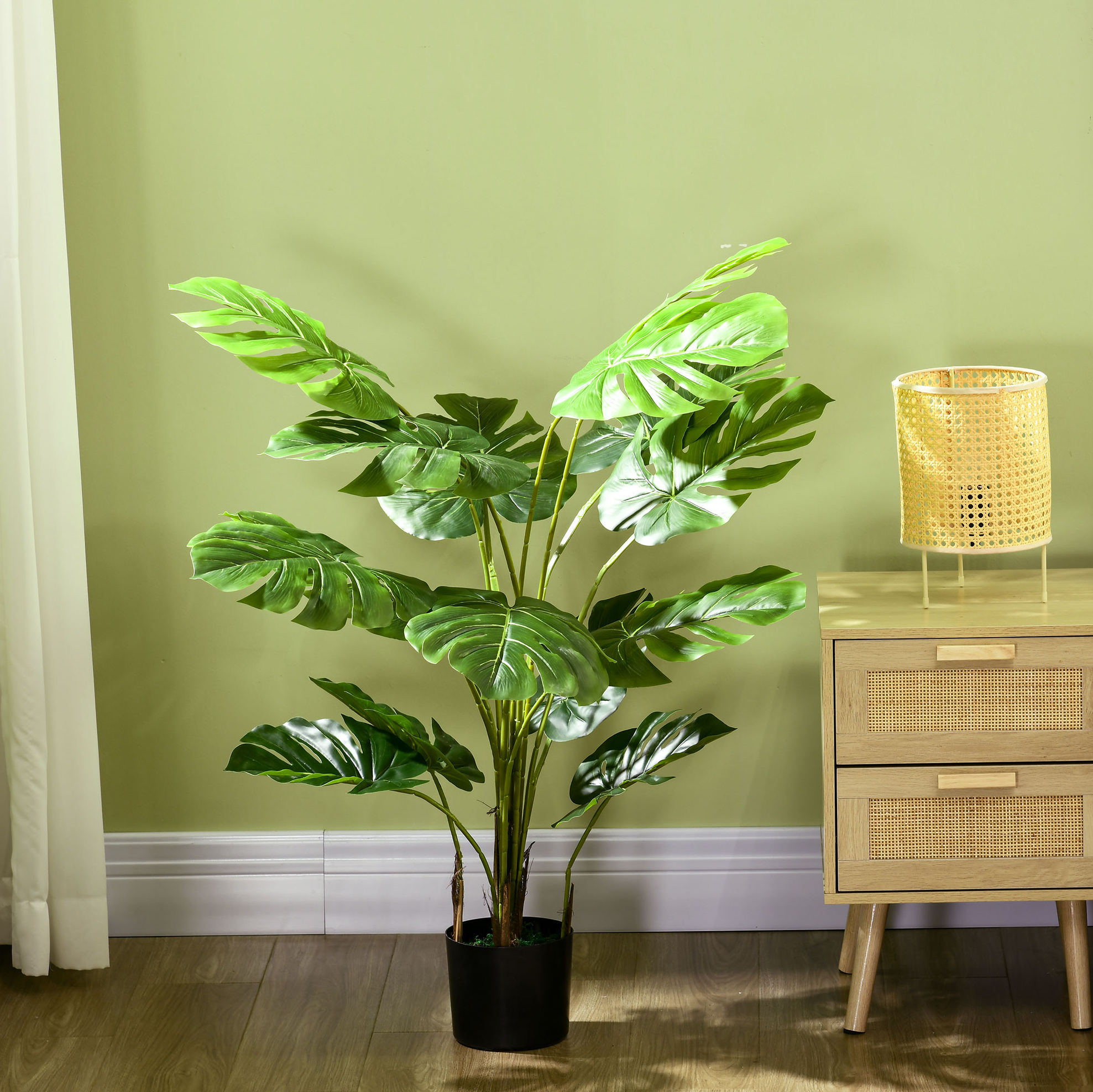 Künstliche Monstera-pflanze 120 Cm Mit Topf Und Pe-moos, Grün Okmyhome