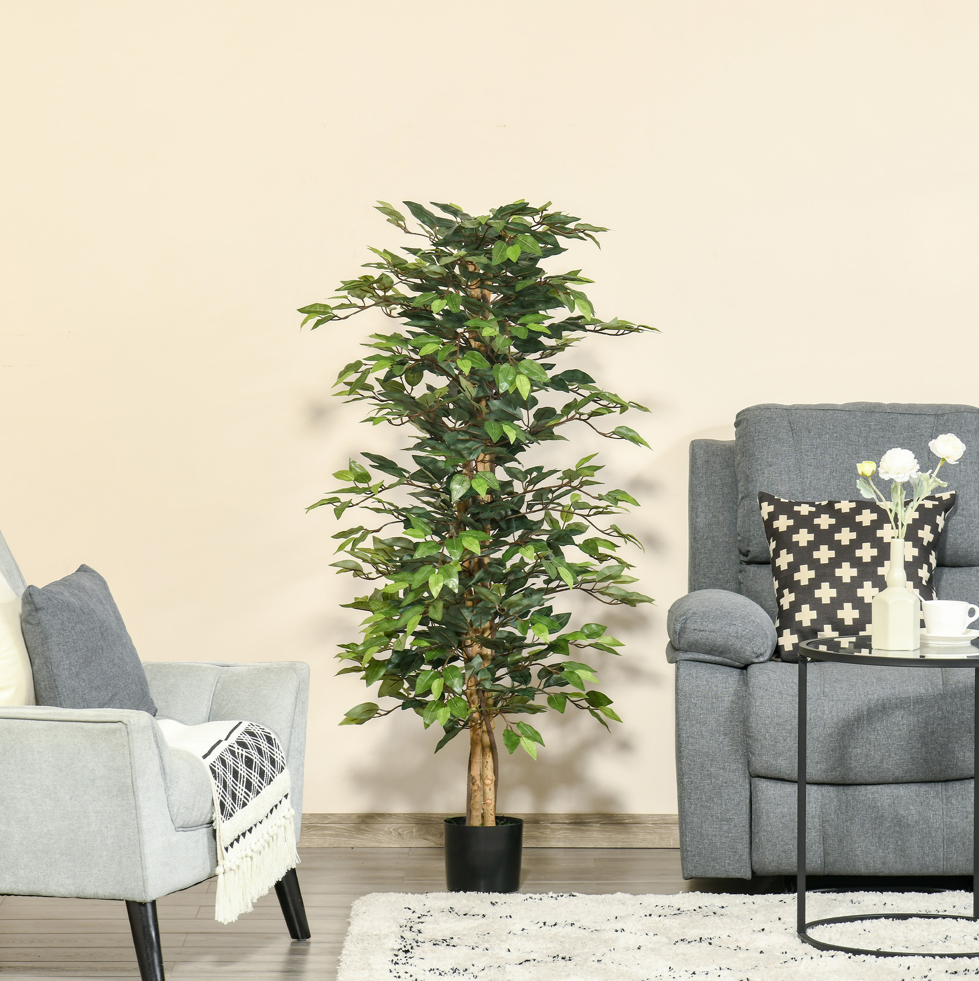 Dekorativer Künstlicher Ficus 150 Cm, Grüne Topfpflanze, Pflegeleicht Okmyhome