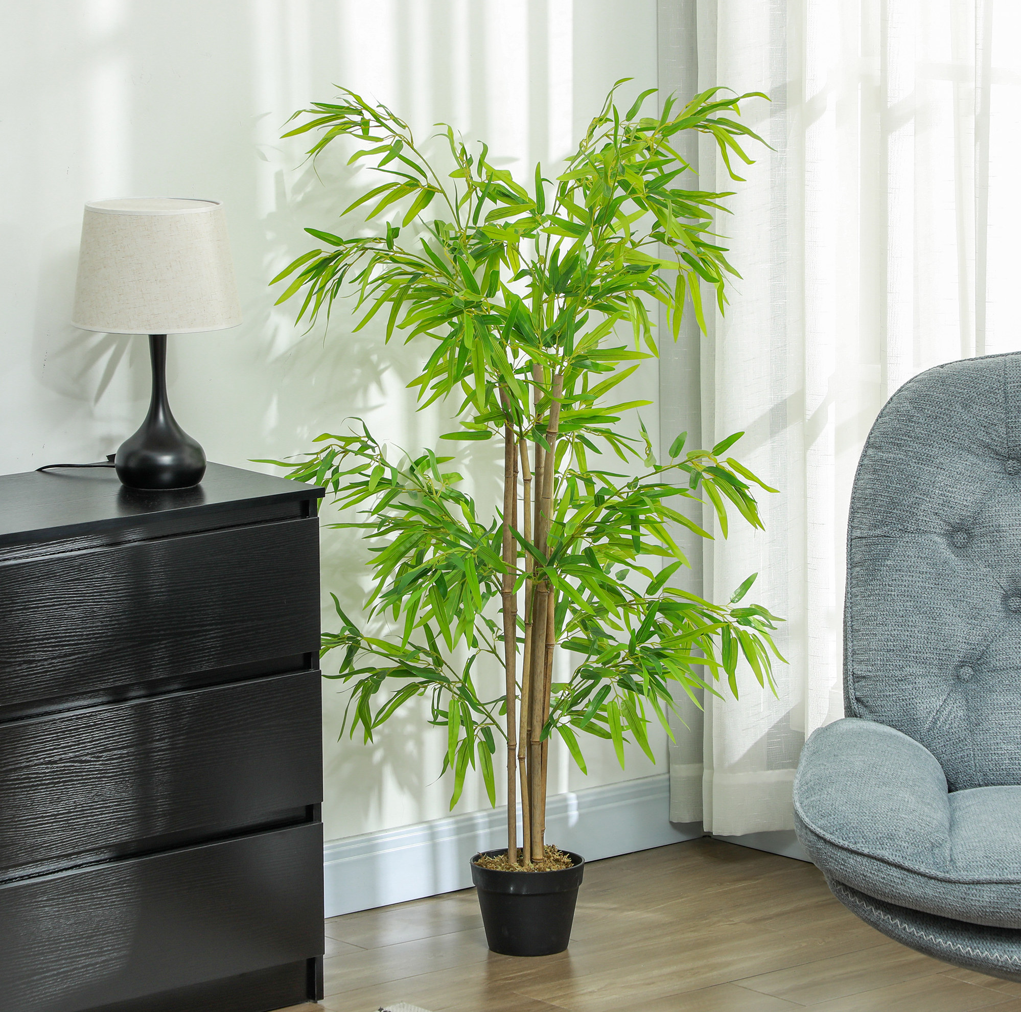 Künstlicher Bambus 150 Cm Aus Kunststoff Mit Topf, Grün Okmyhome