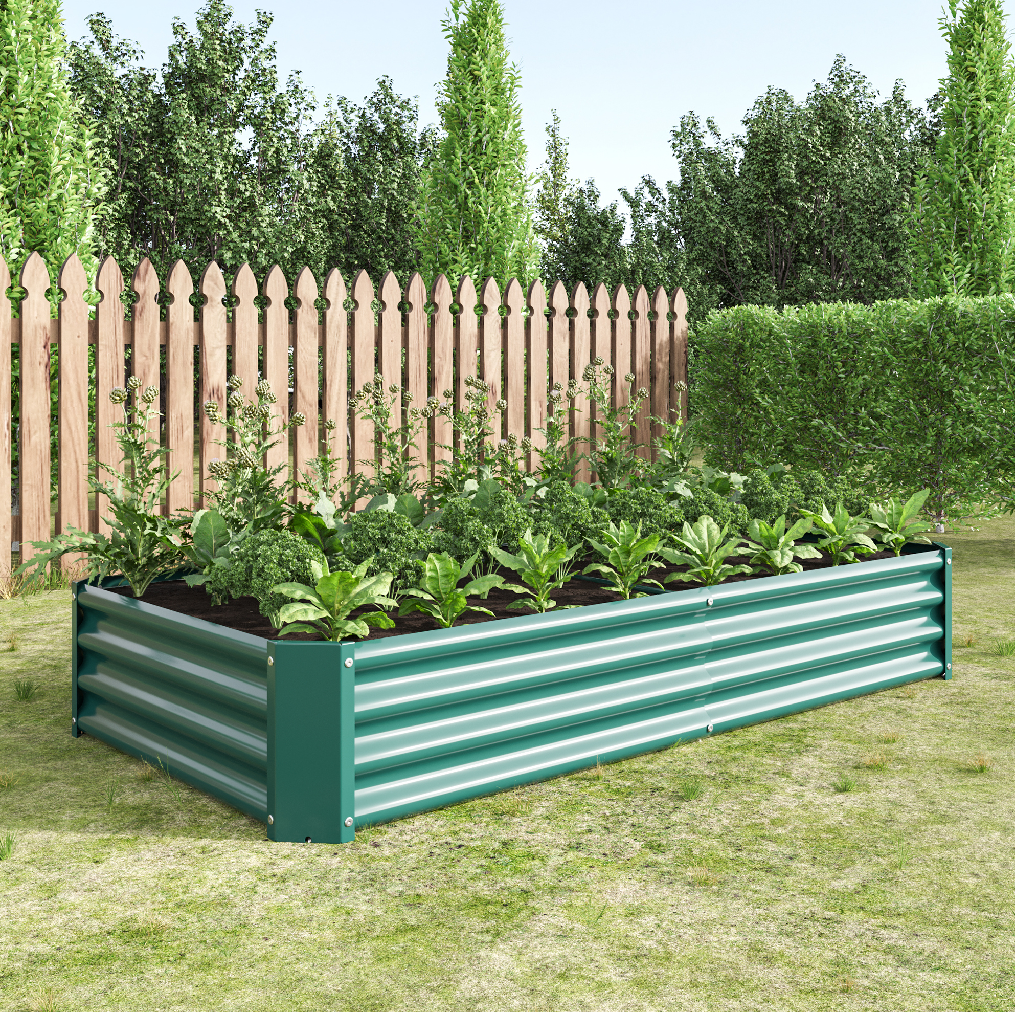 Hochbeet Aus Metall 180 X 90 X 30 Cm, Bodenloses Gartenbeet, Grün Okmyhome