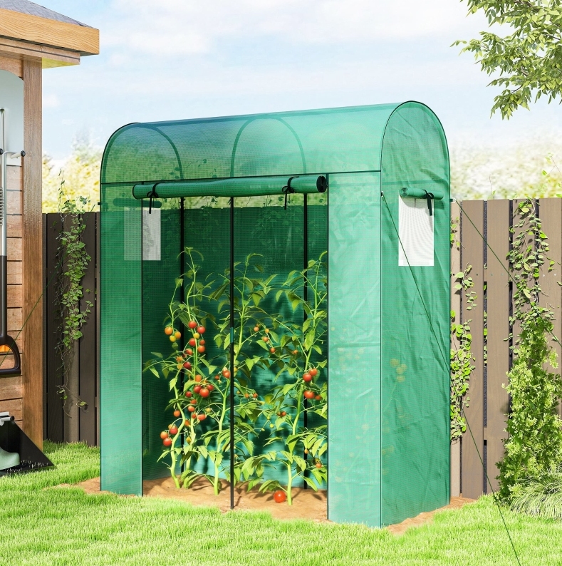 Tomatengewächshaus Mit Rolltür Und 2 Netzfenstern 170x68x200 Cm Grün Okmyhome