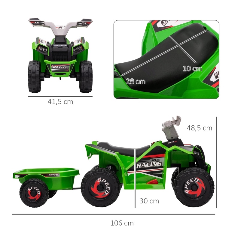 Wiederaufladbares Kinder-quad 2,5 Km/h Mit Anhänger, Grün Okmyhome