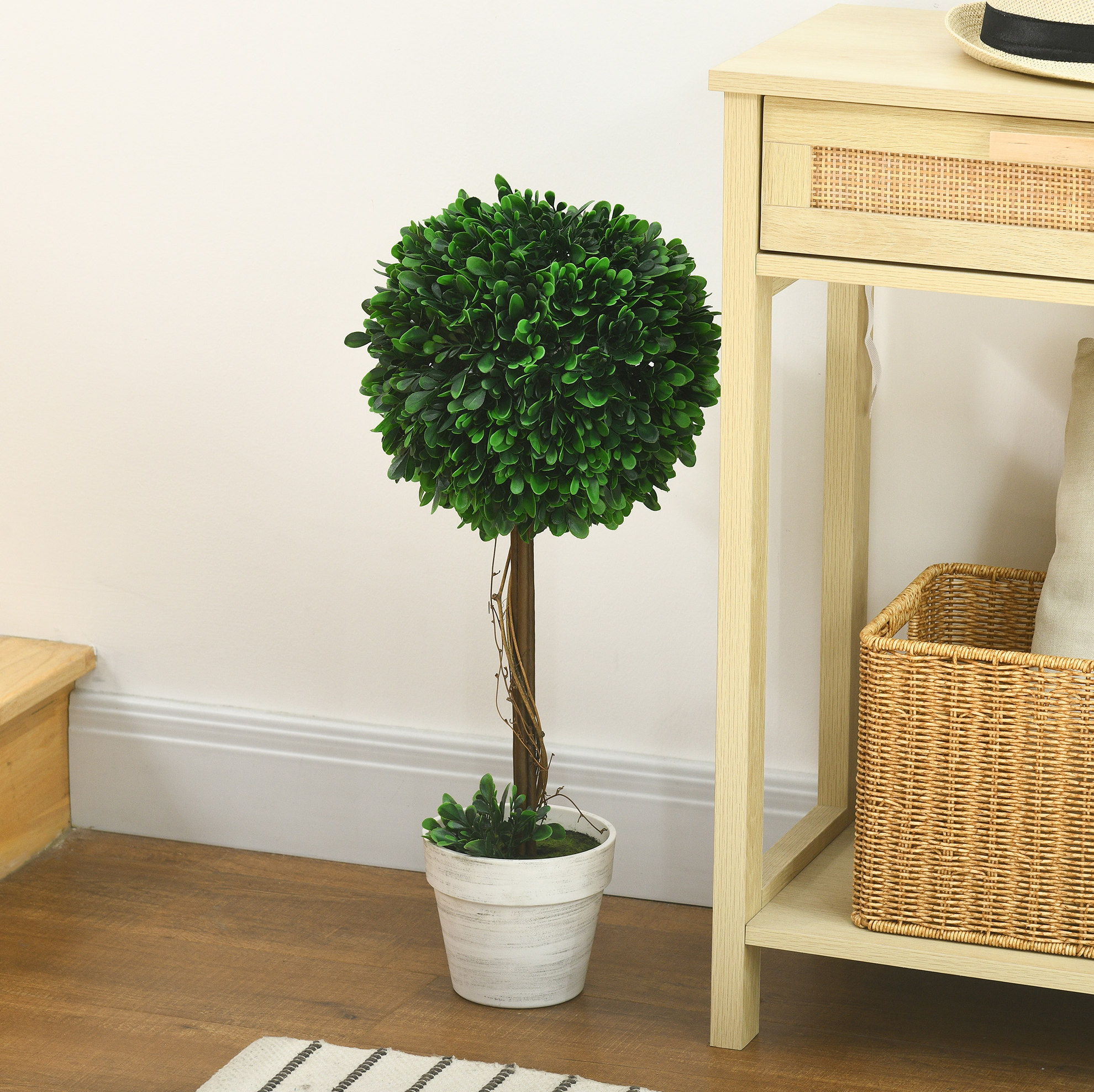 Künstlicher Buchsbaum Im Topf, 2er-set, Ø 28 Cm, H 60 Cm, Grün, Uv-beständig Okmyhome