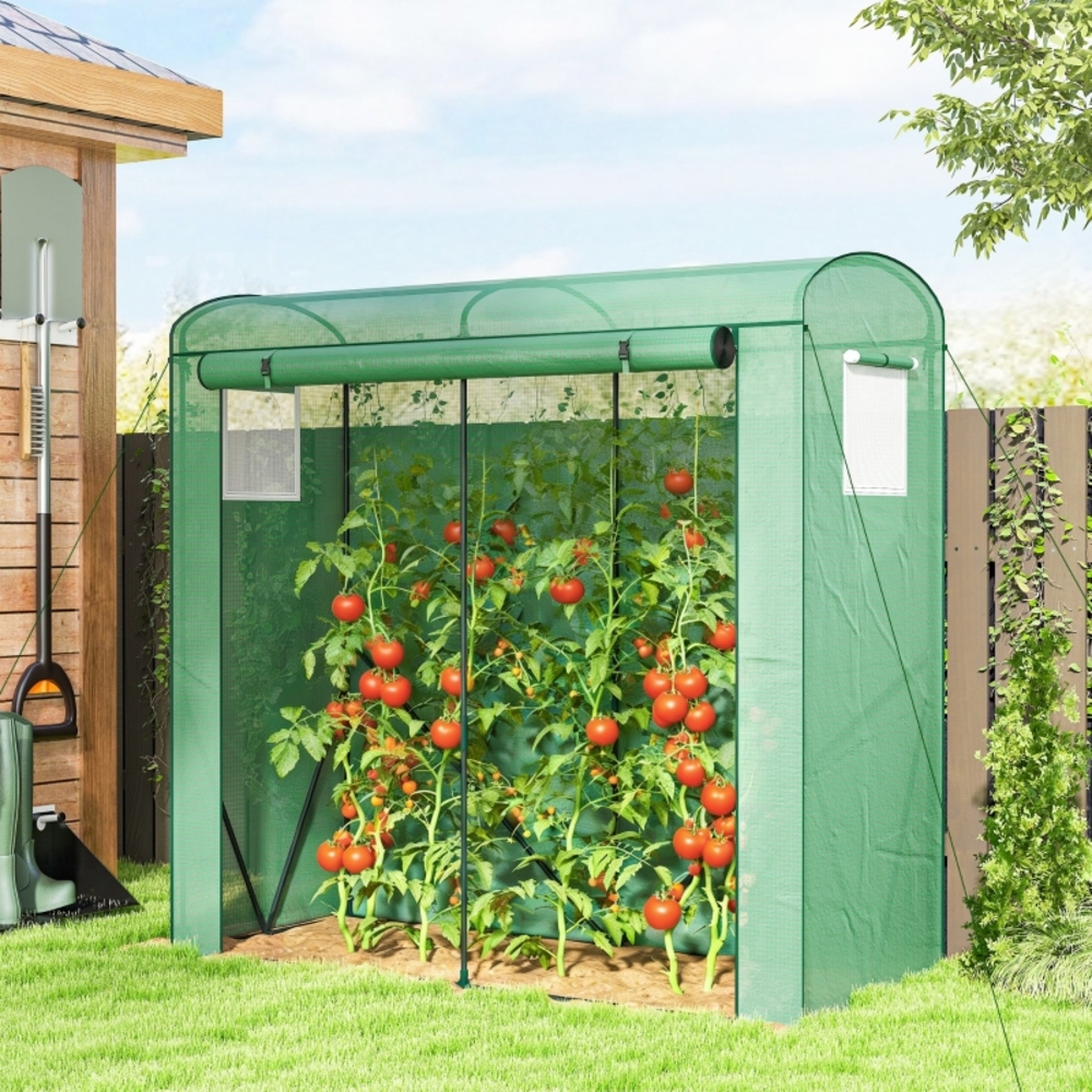 Garten-gewächshaus Aus Folie 200 X 75 X 188 Cm, Aufrollbare Tür Und Gitterfenster, Grün Okmyhome