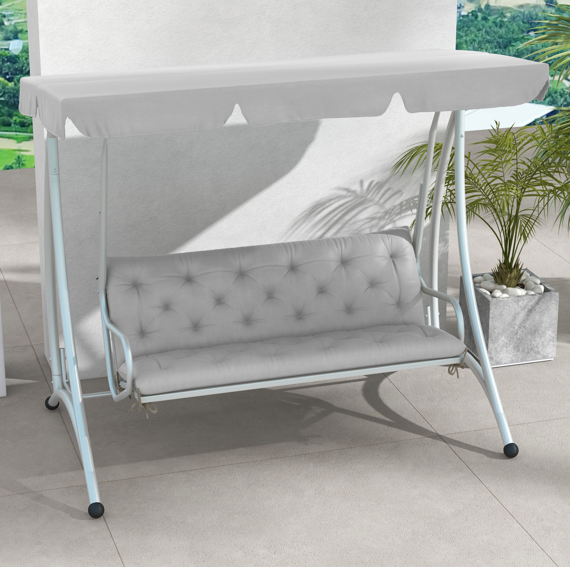 3-sitzer-bankauflage 150 X 98 X 8 Cm Mit 6 Bändern, Polyester, Hellgrau Okmyhome