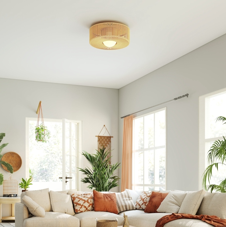 Runder Boho-deckenleuchter Ø30 X 16 Cm Mit G9-led-fassung, Lampenschirm Aus Hanfseil Okmyhome
