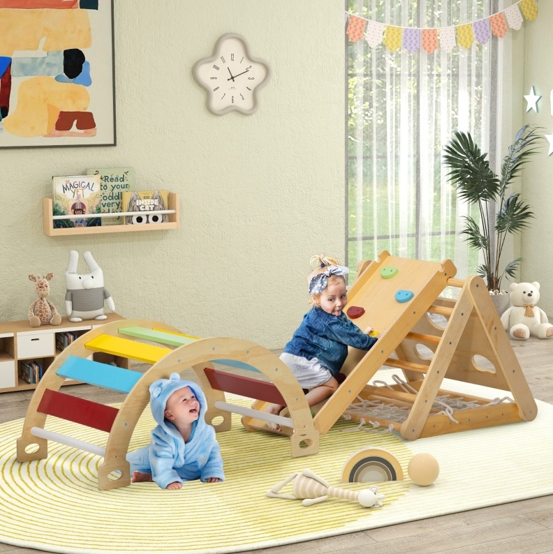 7-in-1 Indoor-klettergerüst Mit Rutsche Und Bogen, Mehrfarbig Okmyhome