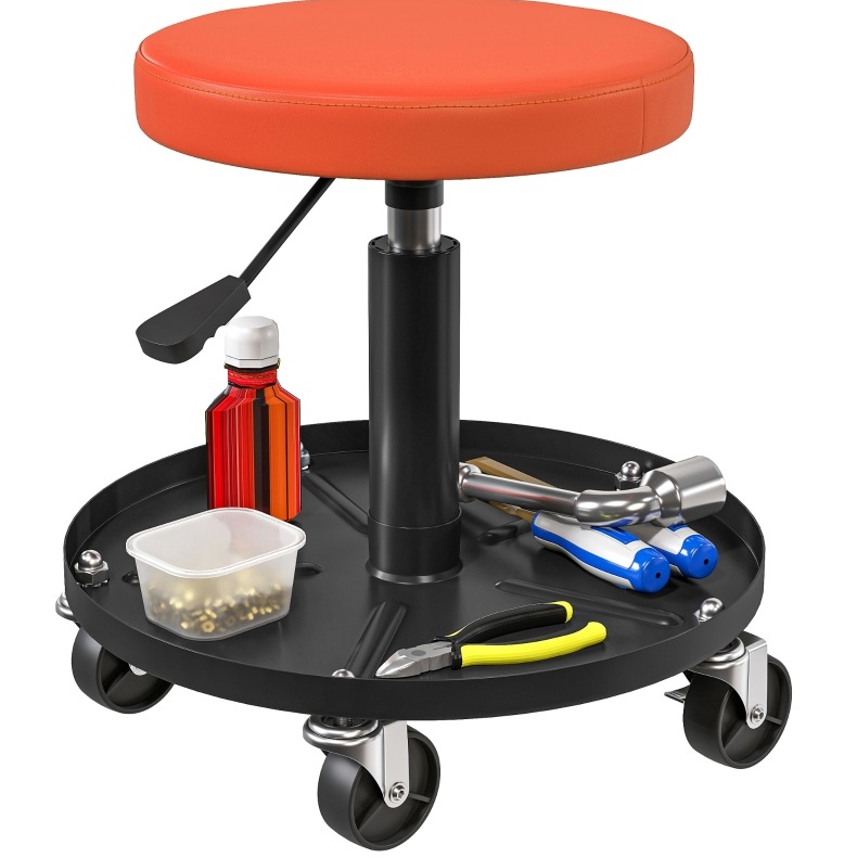 Höhenverstellbarer Werkstatthocker Mit Rollen 38-50 Cm, 135 Kg, Orange Okmyhome