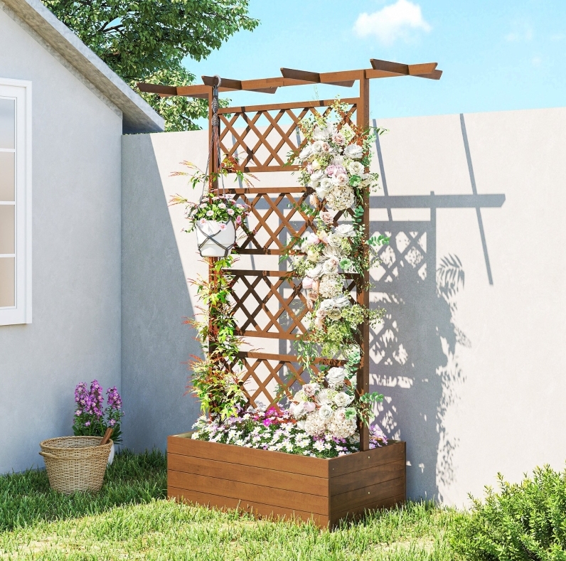 Blumenkasten Mit Rankgitter 160 X 55 X 183 Cm Aus Holz, Orange, Okmyhome