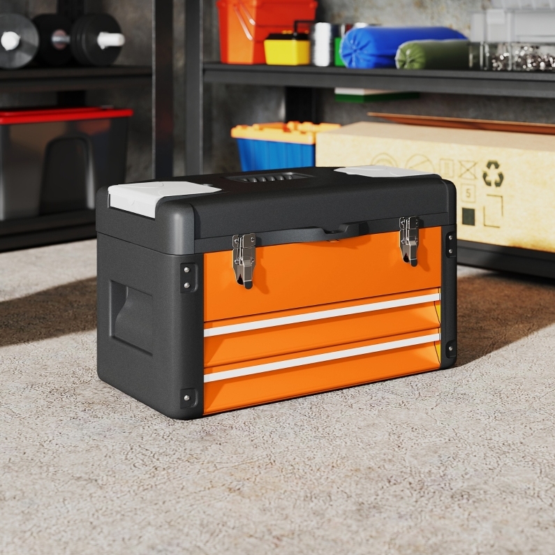 Stahl-werkzeugkiste Mit 2 Schubladen, Abnehmbarem Oberteil, 49,7 X 25,3 X 28,9 Cm Okmyhome