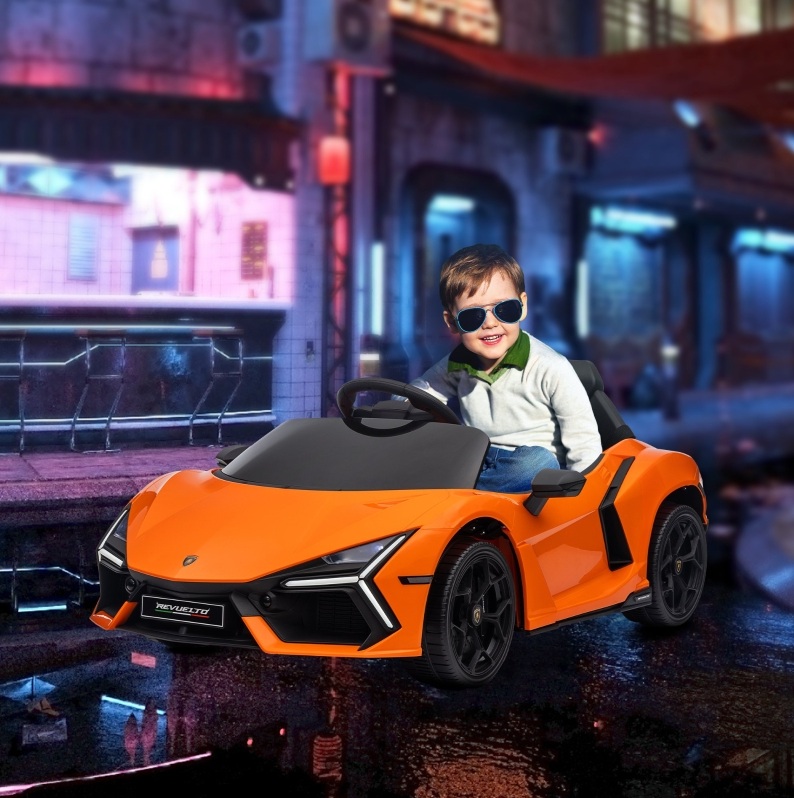 Elektroauto Für Kinder 3-5 Jahre, Fernsteuerung, 3 Geschwindigkeiten, Led, Orange Okmyhome