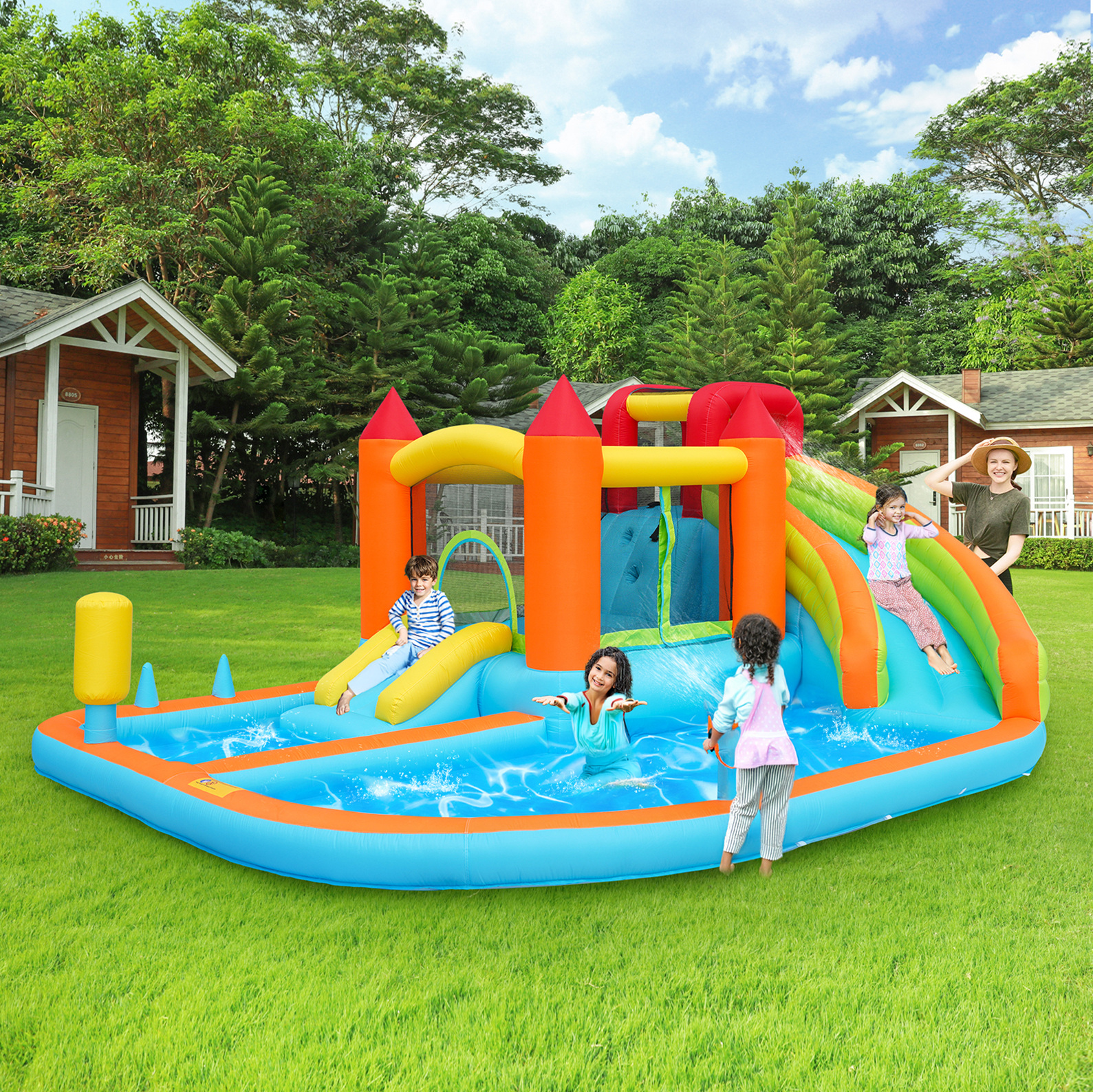 Aufblasbare Wasserrutsche 460 X 343 X 190 Cm Mit Gebläse Okmyhome