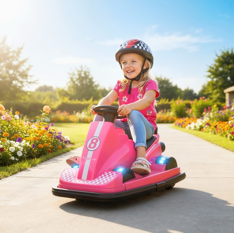 Kinder-autoscooter 360° Mit Lenkrad, Led Und Musik, Rosa, 3-8 Jahre, Okmyhome