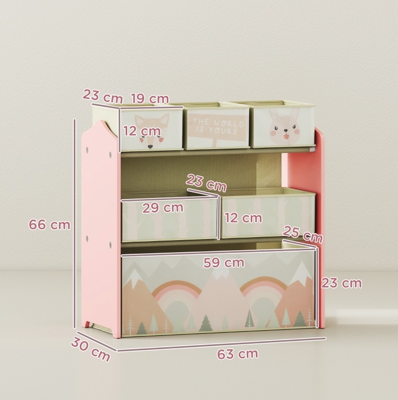 Kinderregal Mit 6 Aufbewahrungsboxen, Spielerisches Motiv, 63 X 30 X 66 Cm, Rosa Okmyhome
