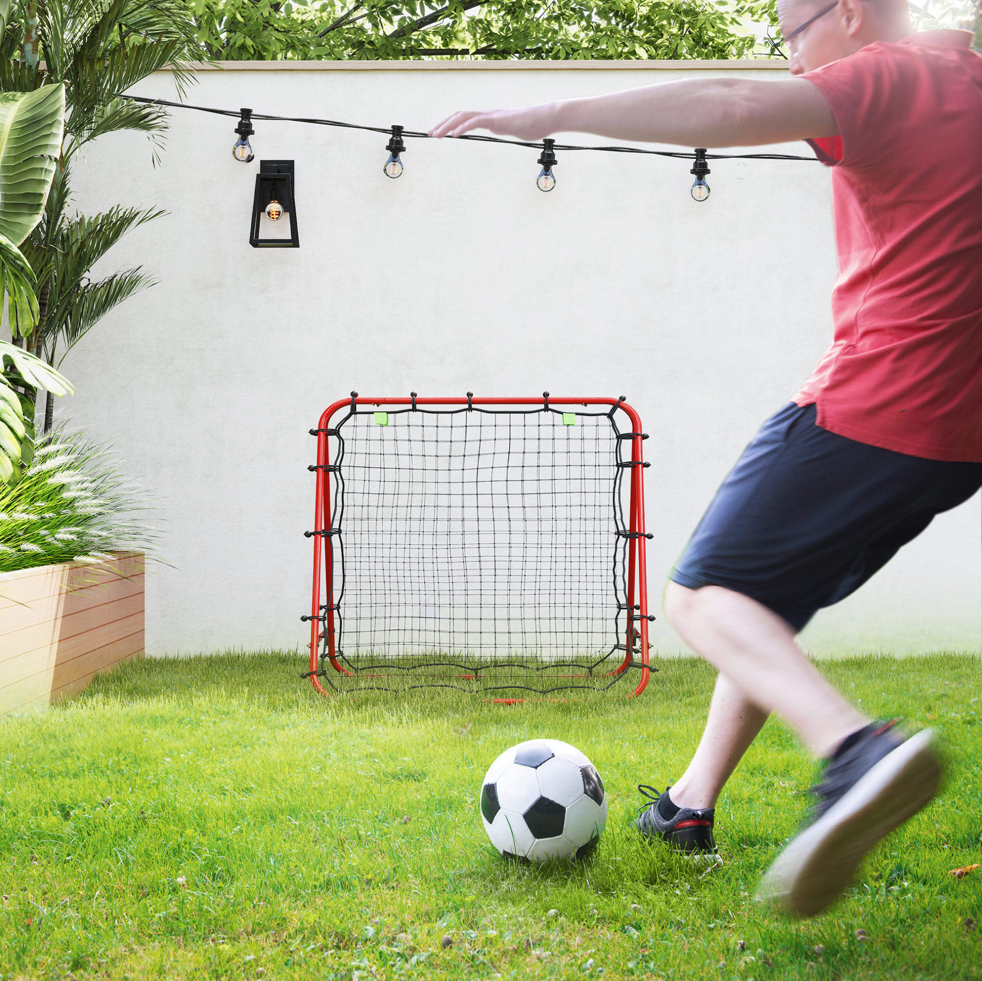 Verstellbarer Fußball-rebounder 5 Stufen 100 X 95 X 90 Cm, Stahl Rot Okmyhome