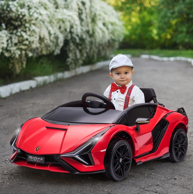 12v Elektrisches Kinderauto Lamborghini Sian Mit Fernbedienung, Musik, Led, Rot Okmyhome