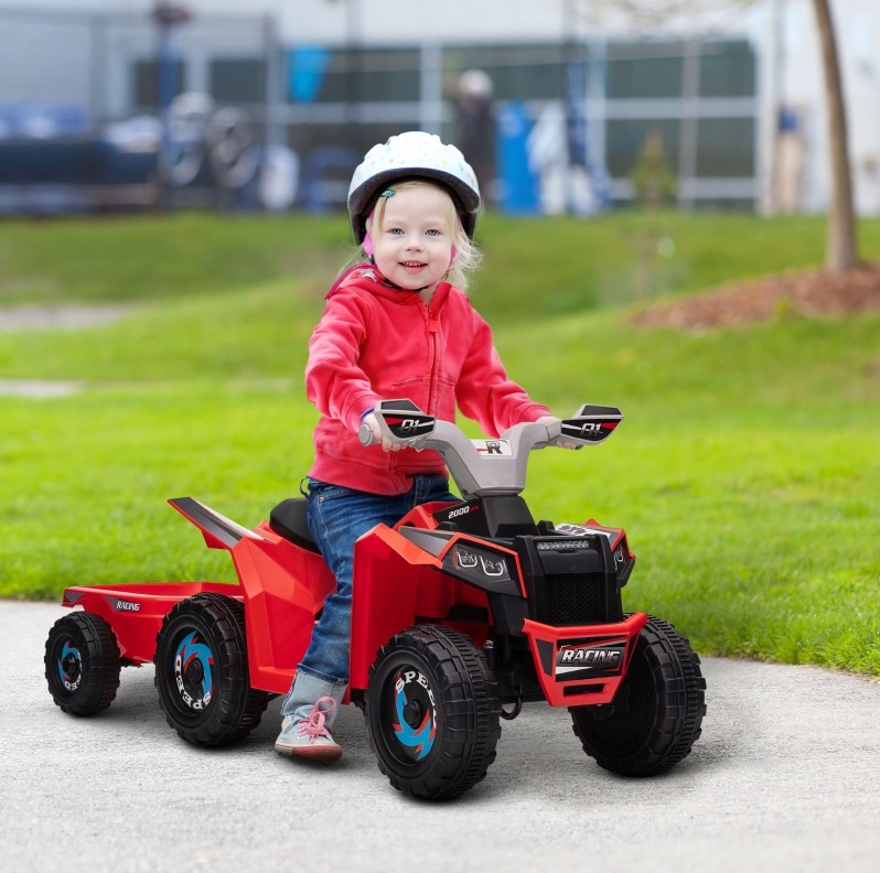 Elektrisches Kinder-quad Mit Anhänger, 2,5 Km/h, 50 Min., 1,5–3 Jahre, 25 Kg, Rot Okmyhome