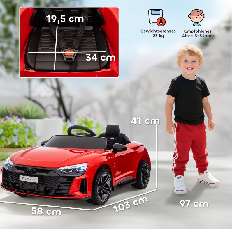 Kinder-elektroauto Audi Rs E-tron Gt, Fernbedienung, Licht, Rot Und Schwarz Okmyhome