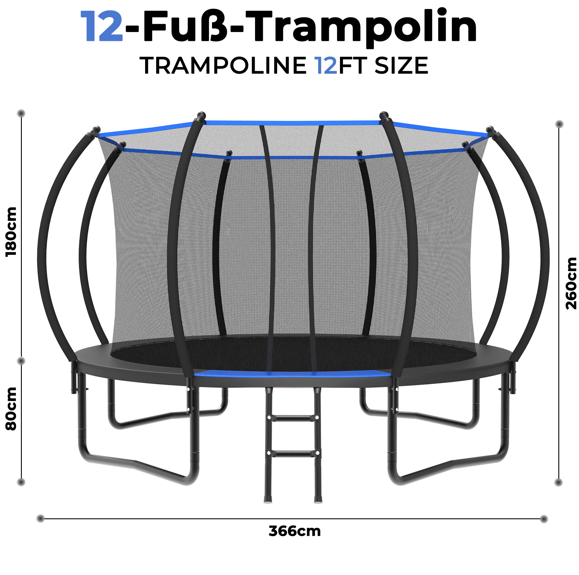 Rundes Trampolin 366 Cm Mit Sicherheitsnetz Und Leiter, Für Den Außenbereich, Schwarz/blau Okmyhome