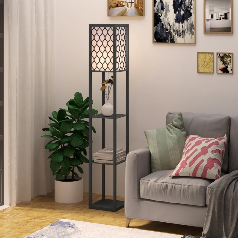Stehleuchte Mit Regalen E27, Bis 40 W, 26 X 26 X 160 Cm, Schwarz Okmyhome