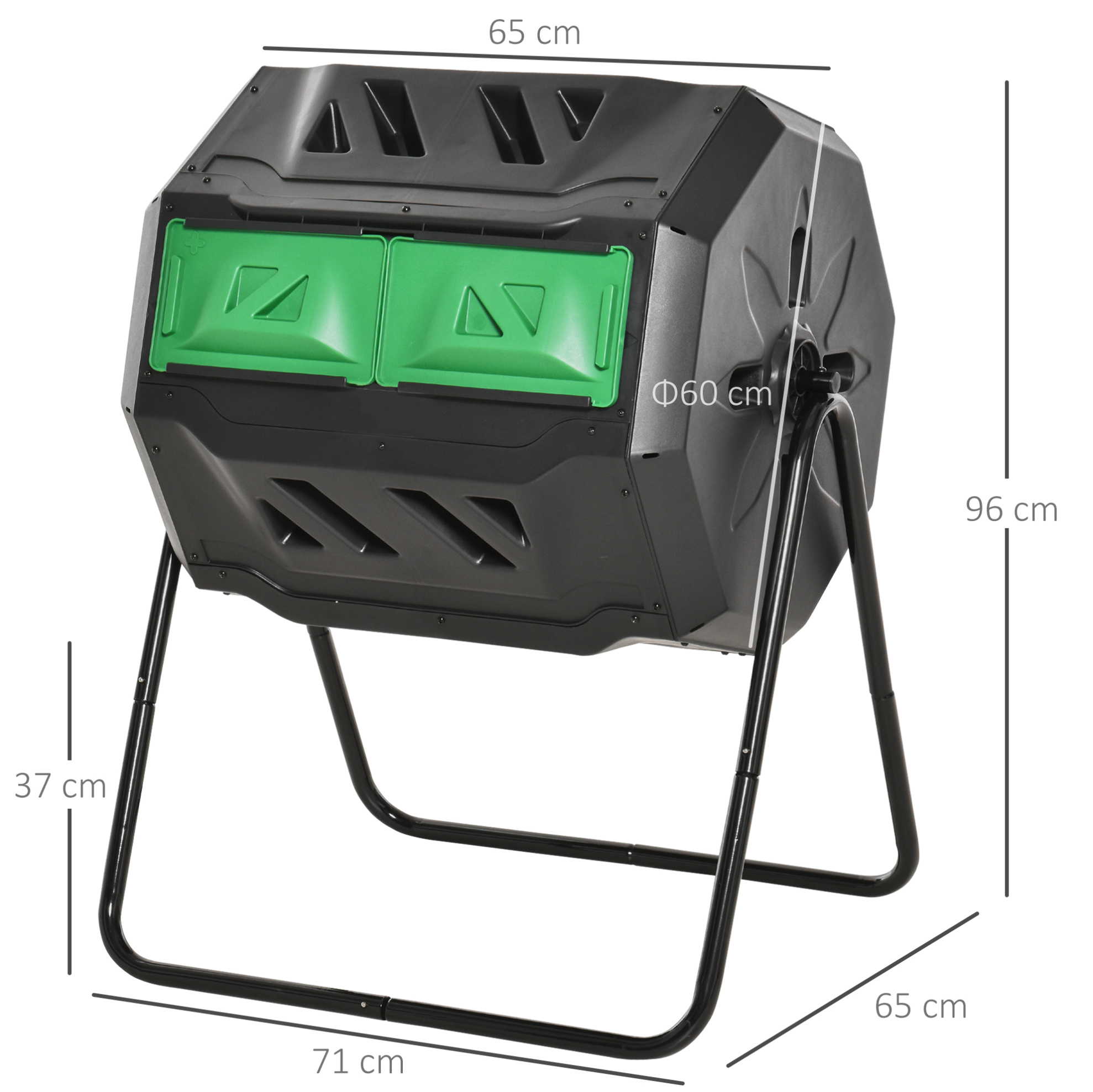 Drehtrommel-komposter 160 L Mit 2 Kammern, 360°-system, Schwarz Okmyhome
