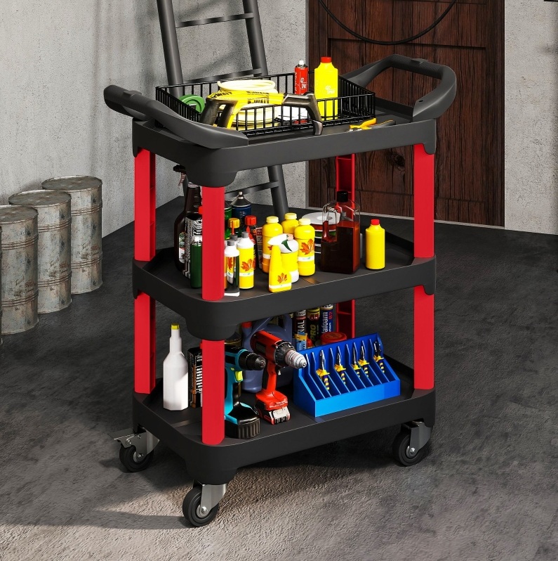 3-stöckiger Werkstattwagen Mit Griff, Schwarz Okmyhome