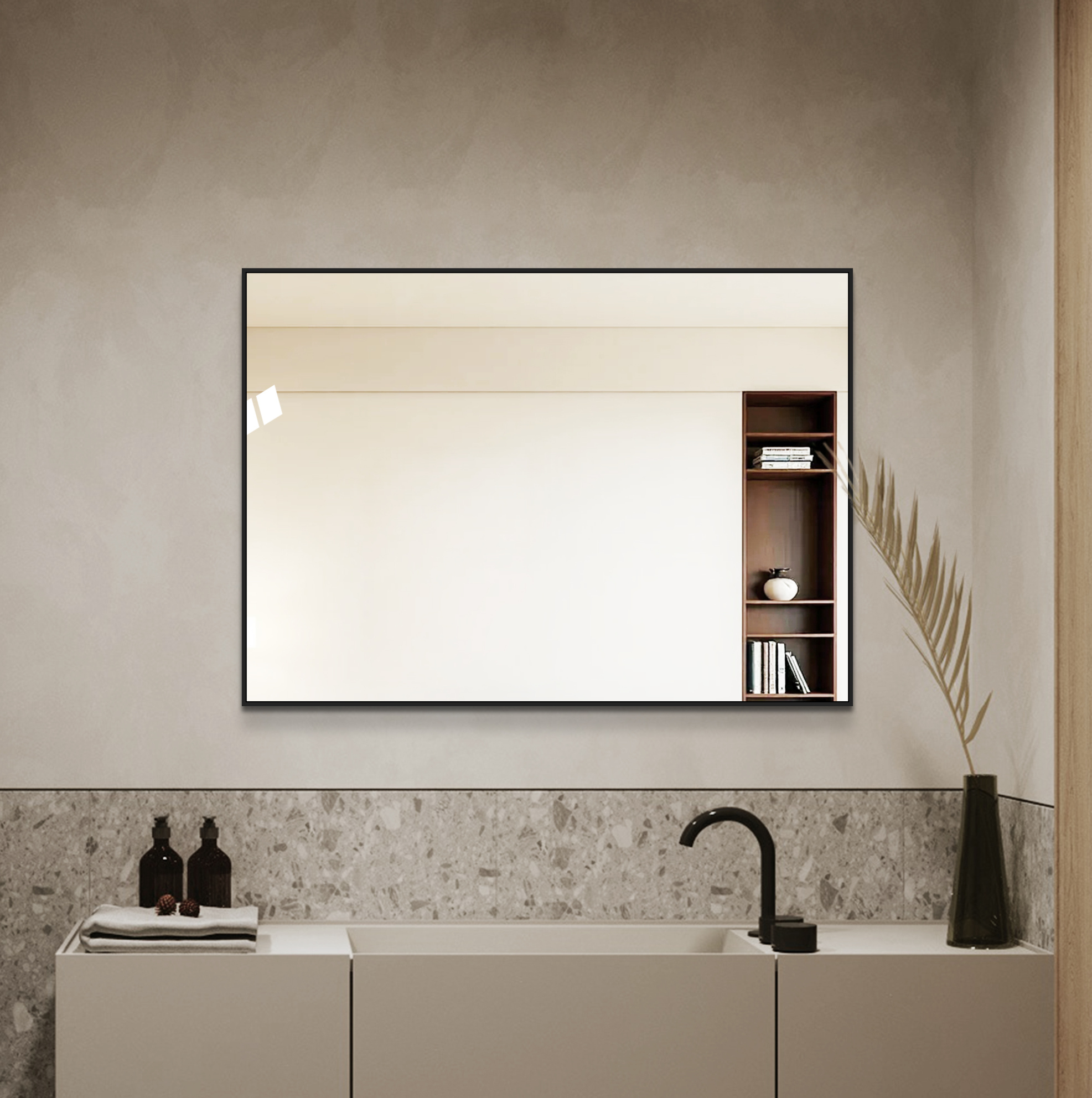 Badezimmerspiegel 50 X 70 Cm Mit Schwarzem Aluminiumrahmen Okmyhome