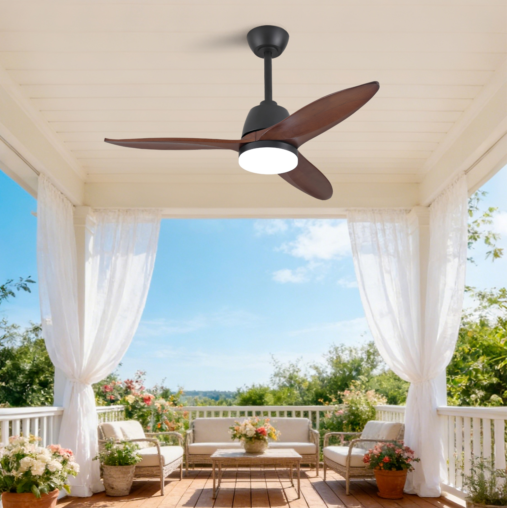 Deckenventilator 42 Zoll Mit Led, 3 Farben, Holz, Reversibel, Schwarz Okmyhome