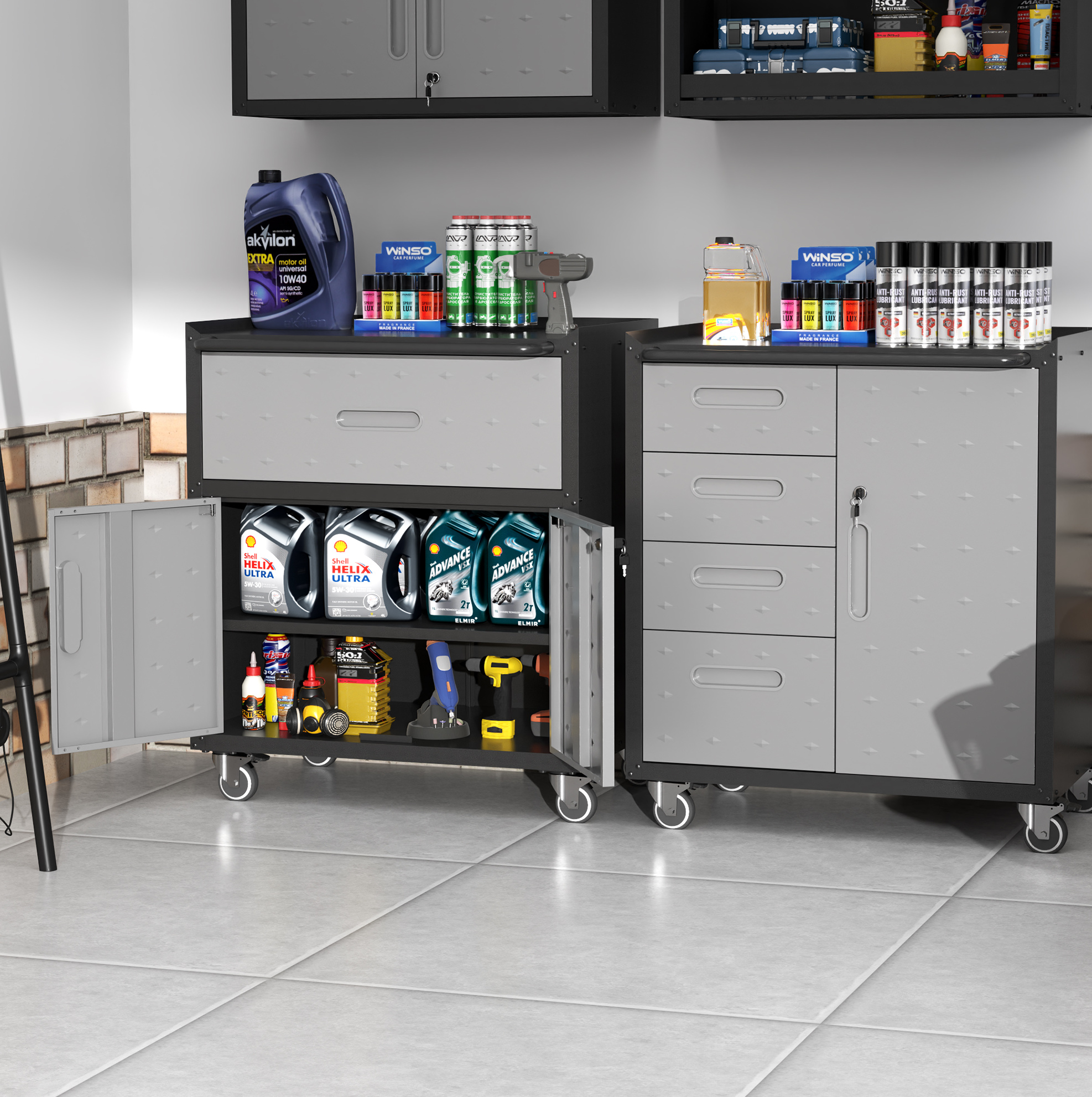 Werkzeug-aufbewahrungsschrank Auf Rollen, 75 X 42 X 87,9 Cm, Schwarz/grau Okmyhome