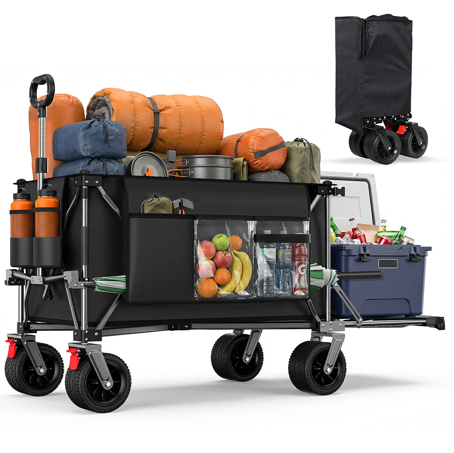 Faltbarer Gartenwagen 140 Cm, 200l+100l, All-terrain-räder, Schwarz Okmyhome