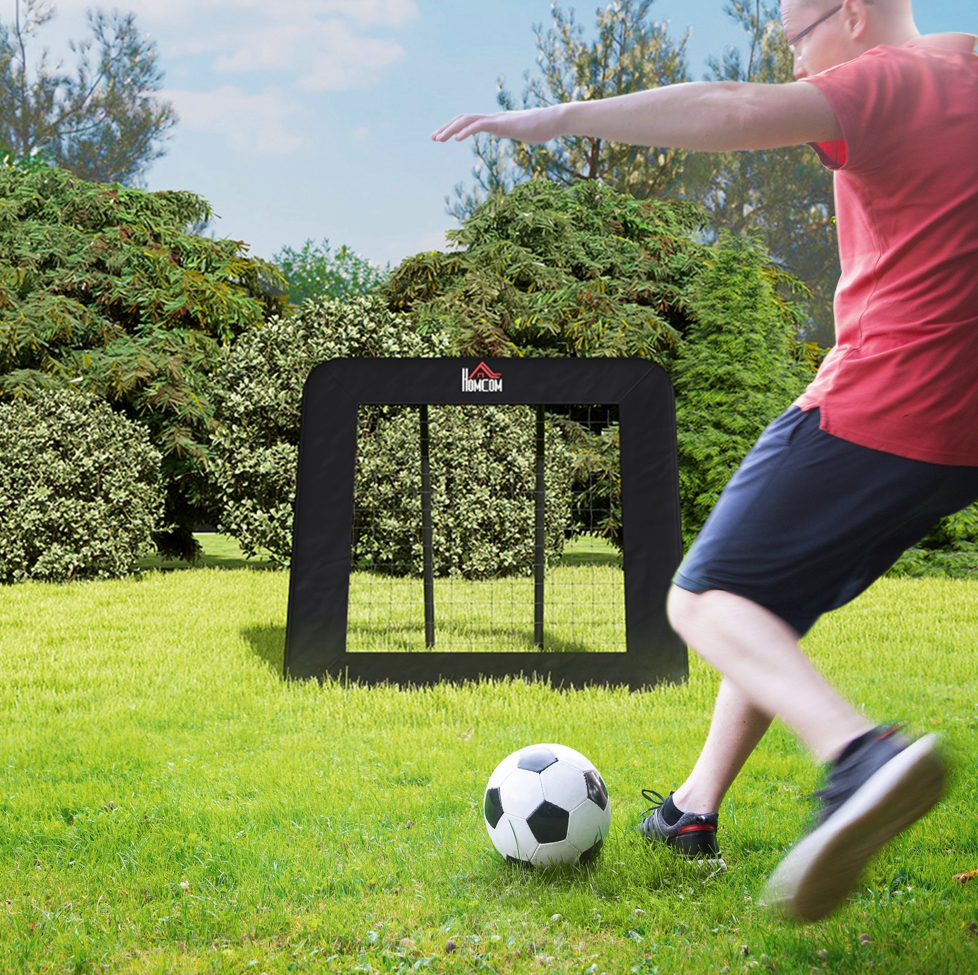 Klappbares Fußball-rebounder 128 X 118 X 108-120 Cm, Schwarzer Stahl, Multisport