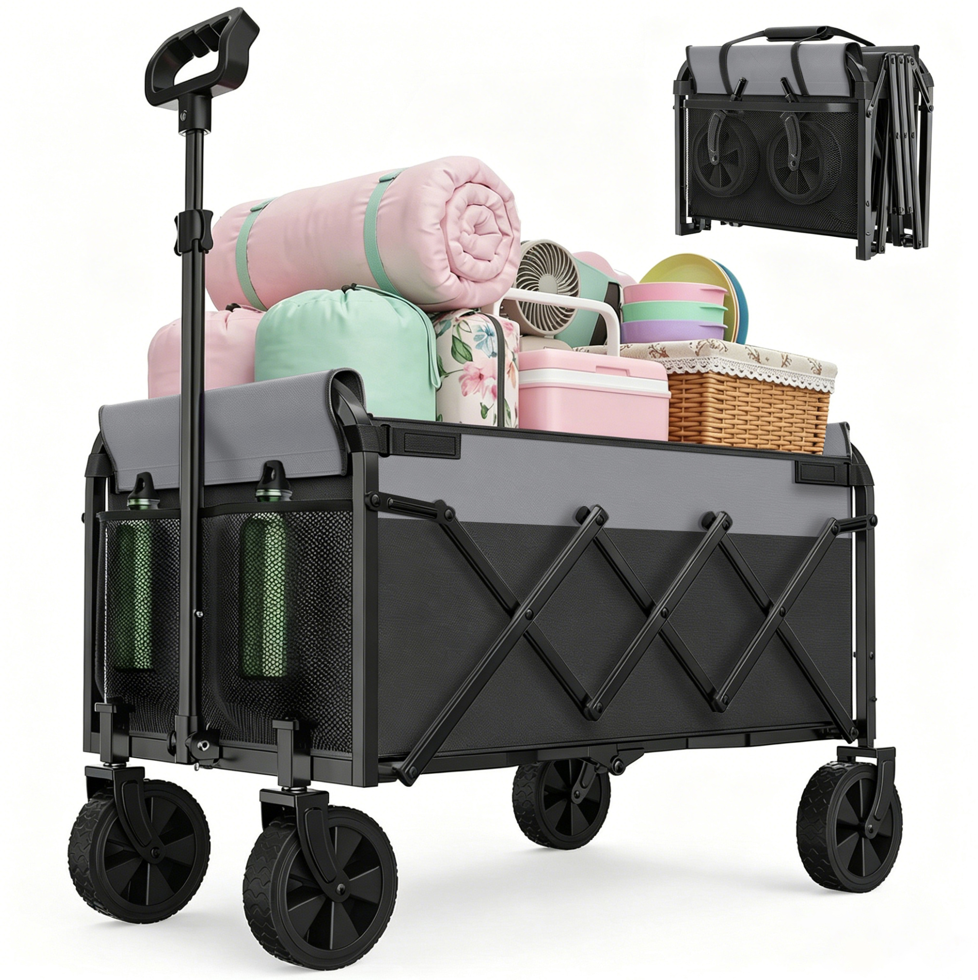 Kompakter Faltwagen 100 Kg, Verstellbarer Griff, Schwarz Okmyhome