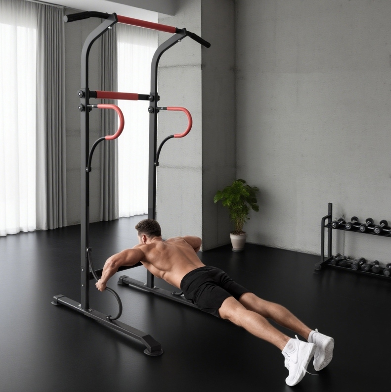 Verstellbare Power Tower Mit Klimmzugstange, Dip-station Aus Stahl, Schwarz/rot Okmyhome