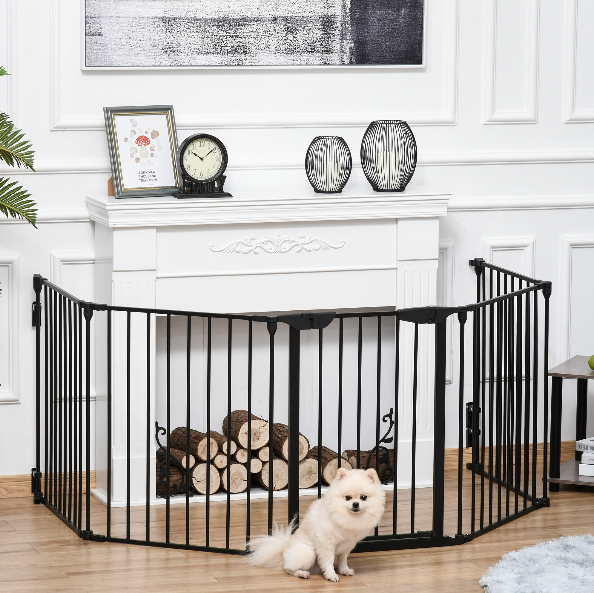 Faltbares Hundetor Mit 5 Elementen Und Tür, Schwarzes Metall, 300 X 74,5 Cm Okmyhome