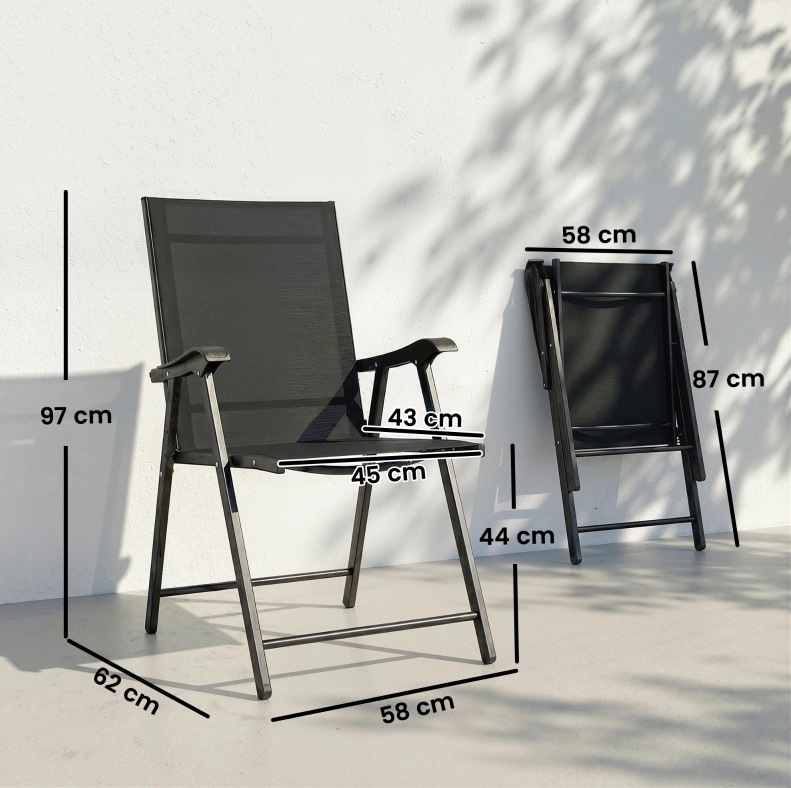 2er-set Klappbare Gartenstühle, Hohe Rückenlehne, Stahl, Schwarz, Okmyhome