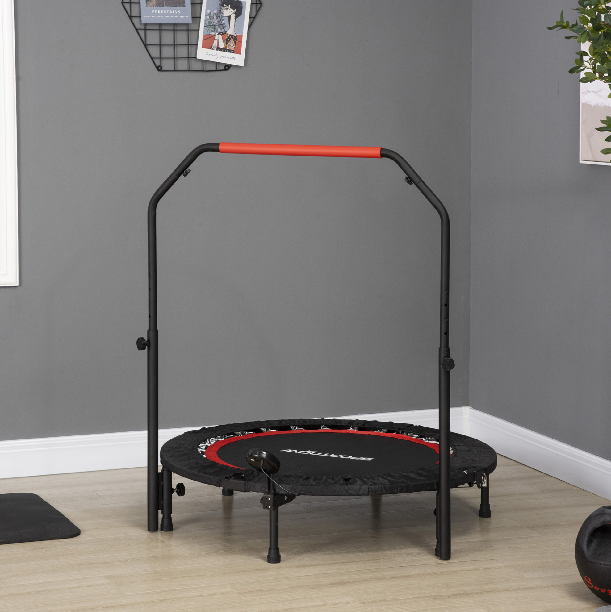Fitness-mini-trampolin 102 Cm Mit Verstellbarem Griff Und Lcd-monitor, Schwarz Okmyhome