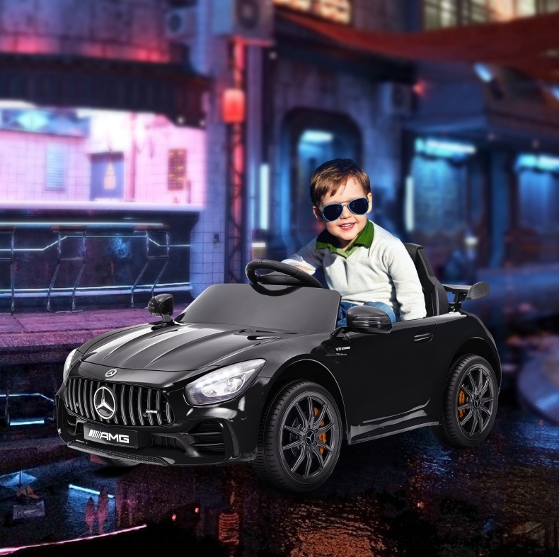 Elektroauto Für Kinder Mercedes Amg Gtr 12v Mit Fernbedienung, Licht Und Musik, Schwarz Okmyhome