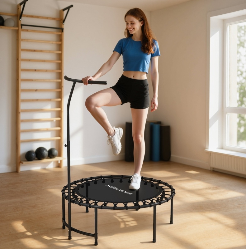 Fitness-trampolin Mit Verstellbarem Griff In 5 Positionen, Ø102 Cm, Schwarz Okmyhome