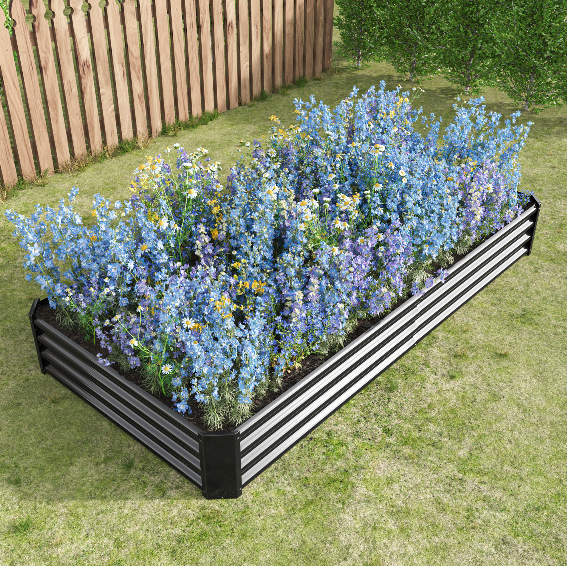 Hochbeet Aus Metall 232 X 113,5 X 30 Cm Ohne Boden, Schwarz, Okmyhome