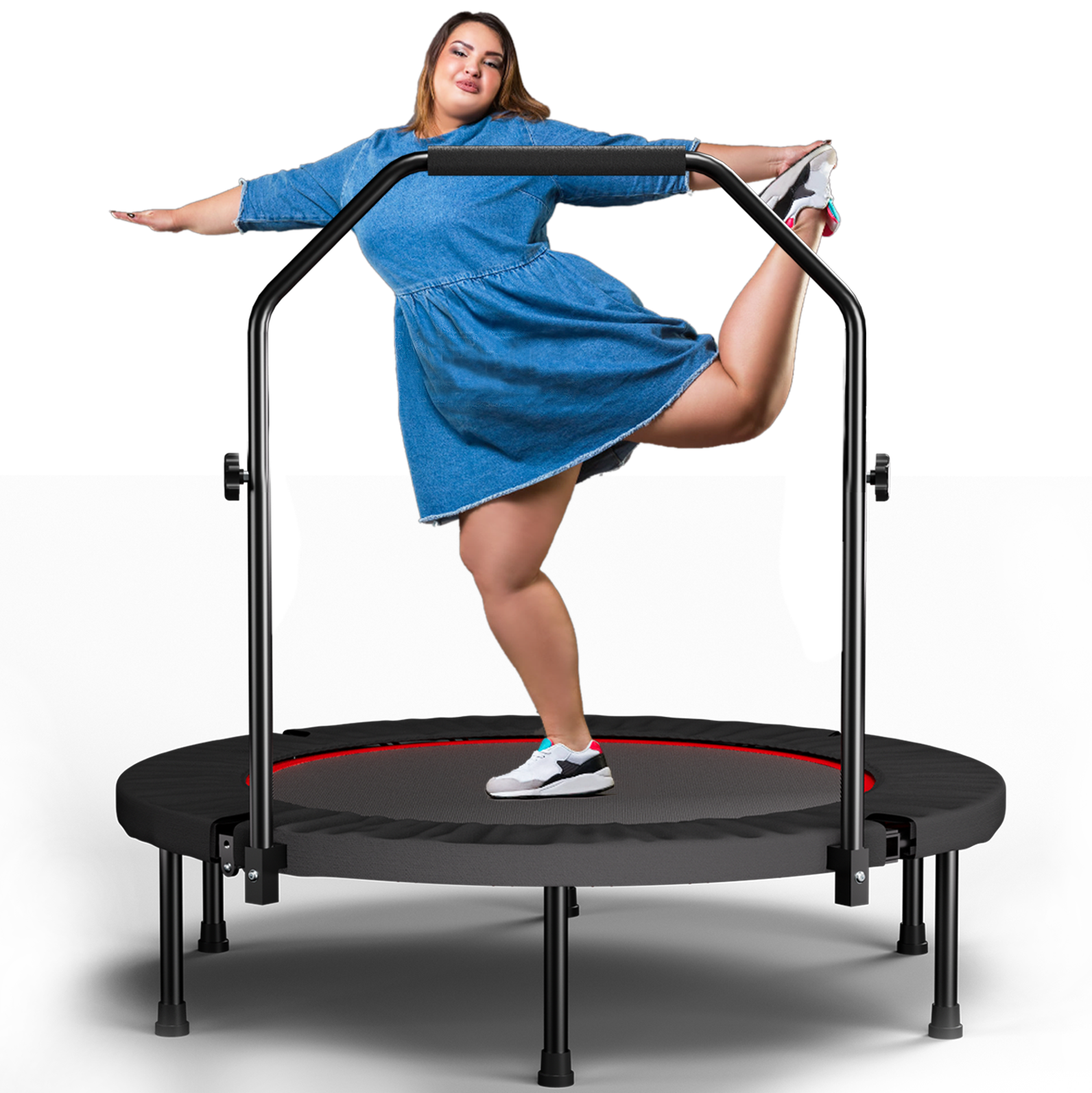 Klappleinen Fitness-trampolin 101 Cm Mit Verstellbarem Griff, Schwarz Okmyhome