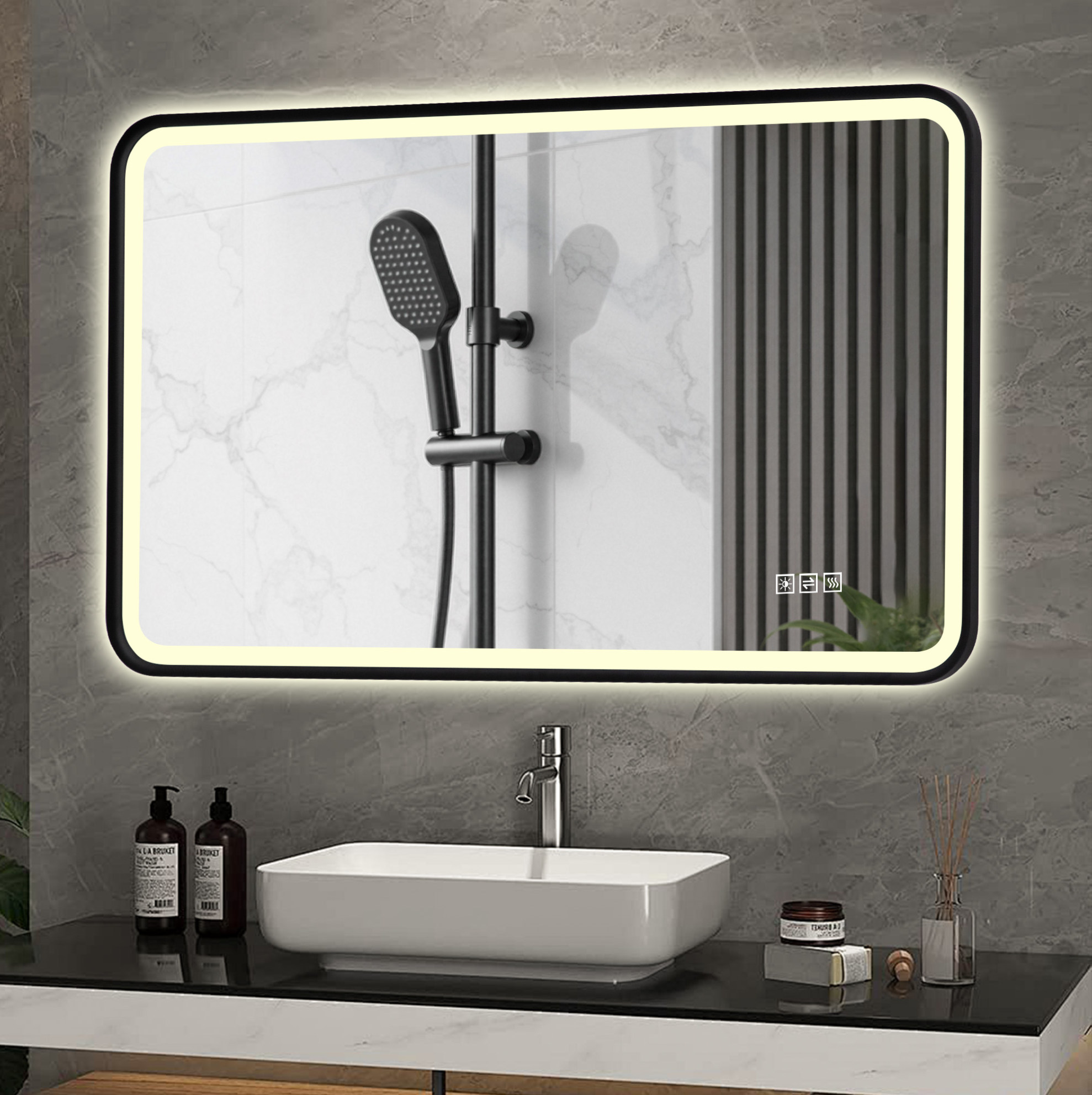 Led-badezimmerspiegel 70 X 90 Cm Mit Antibeschlag Und Dimmer, Okmyhome