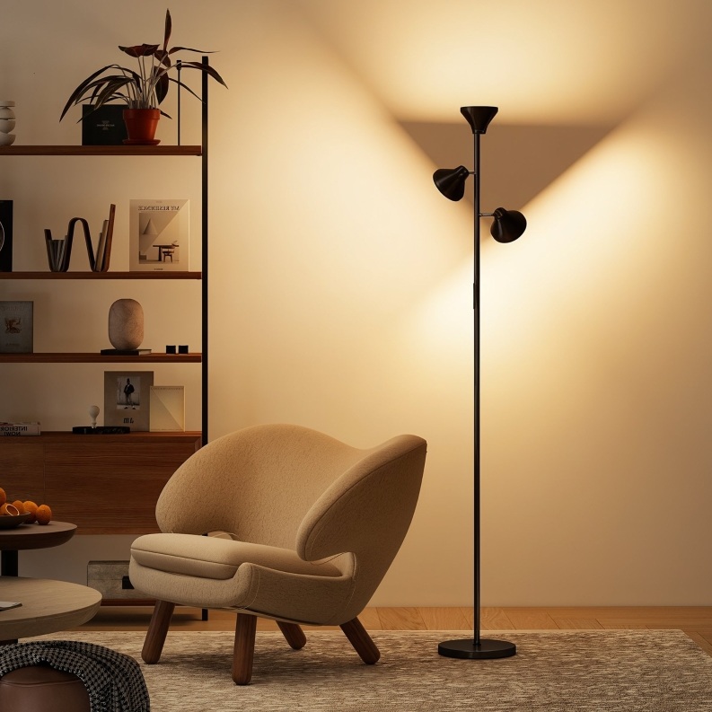 Dimmbarer Rgb-stehlampe Mit Fernbedienung, 3 Verstellbare Köpfe, Schwarz Okmyhome
