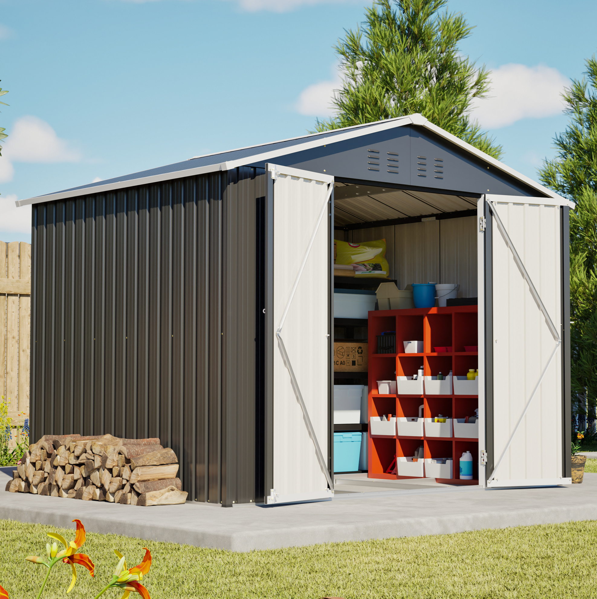 Metall-gartenhaus 240,4 X 192,3 X 191 Cm, Schwarz, Abschließbar, Okmyhome