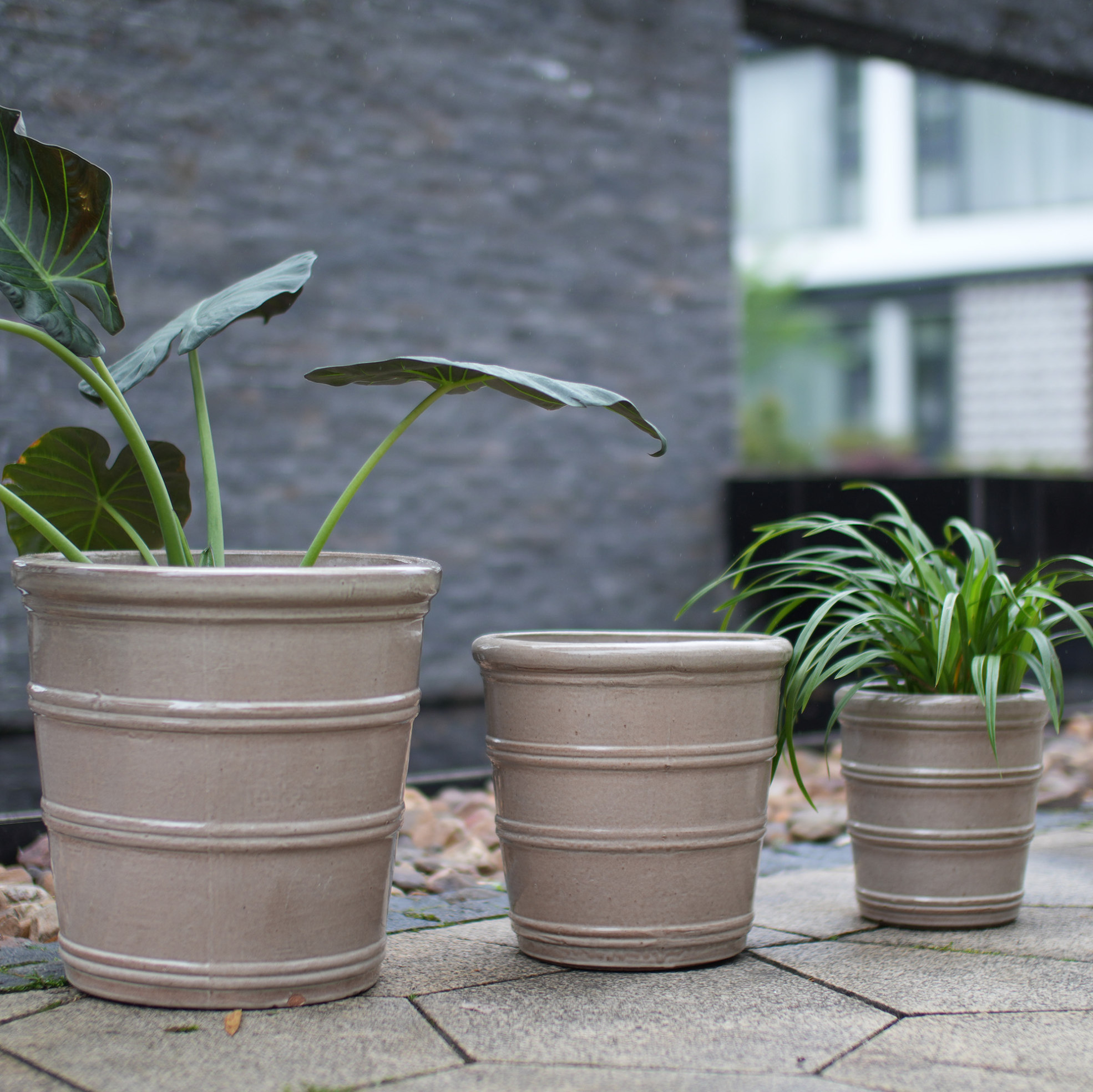 3er-set Keramik-blumentöpfe, Taupe, Ø 40,5/32/24 Cm Okmyhome